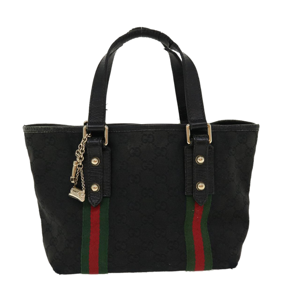 GUCCI Web Sherry Line GG Canvas Hand Bag Black Green Red 213048 Auth rd4507 - Picture 13 of 16